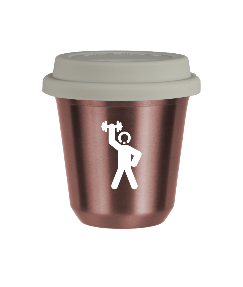 Tasse 150 ml OR ROSE "Homme fort 2 (blanc)", avec couvercle blanc Tasse 150 ml OR ROSE "Homme fort 2 (blanc)", avec couvercle blanc