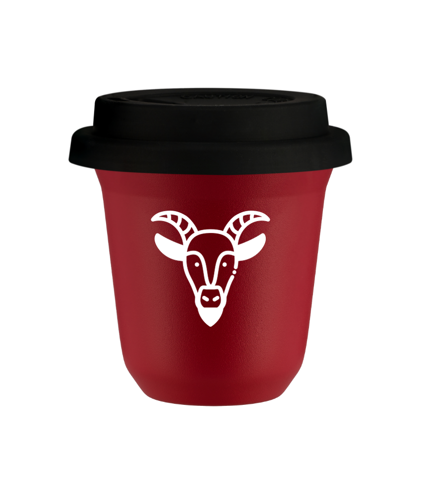 Tasse 150 ml ROUGE "Capricorne (blanc)", avec couvercle noir