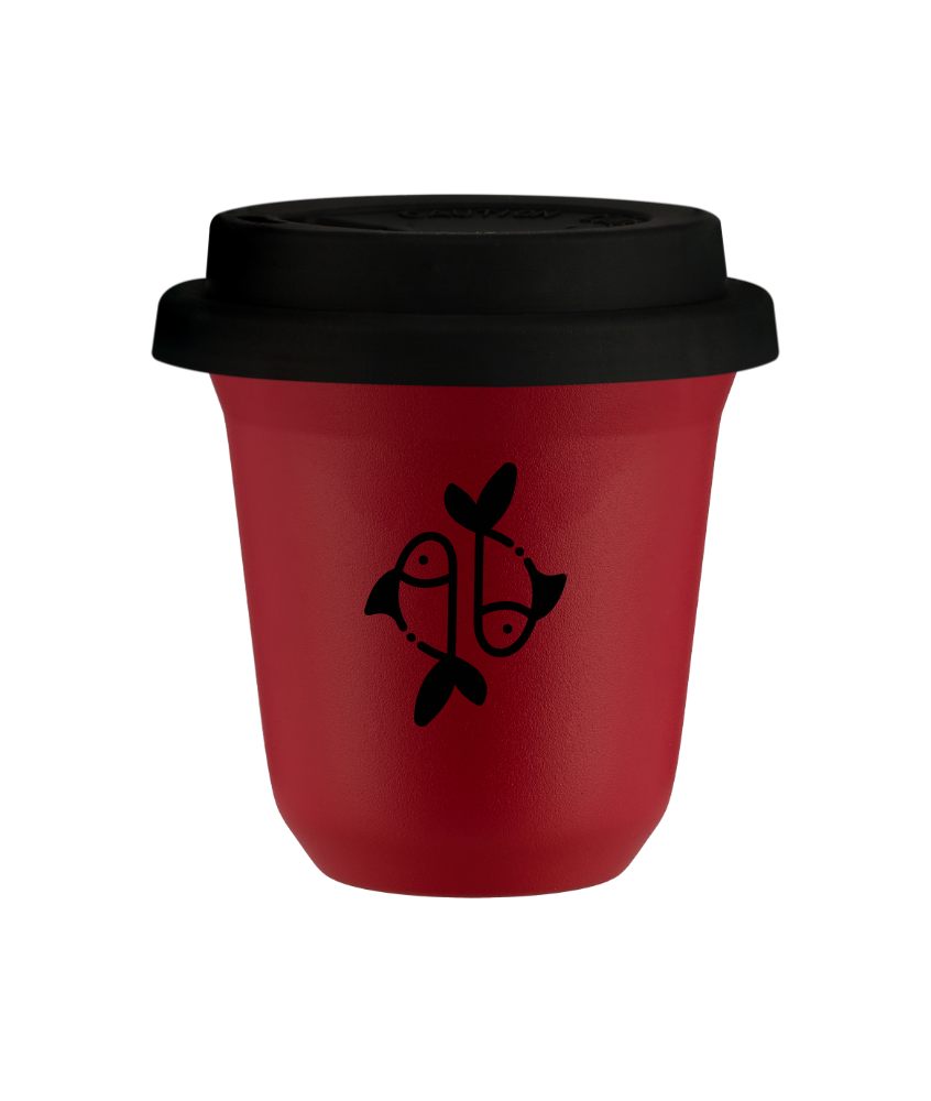 Tasse 150 ml ROUGE "Poissons", avec couvercle noir Tasse 150 ml ROUGE "Poissons", avec couvercle noir