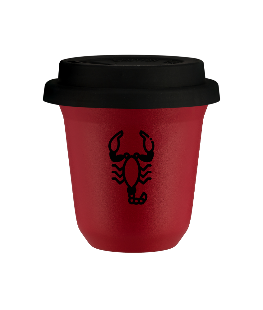 Tasse 150 ml ROUGE "Scorpion (noir)", avec couvercle noir Tasse 150 ml ROUGE "Scorpion (noir)", avec couvercle noir