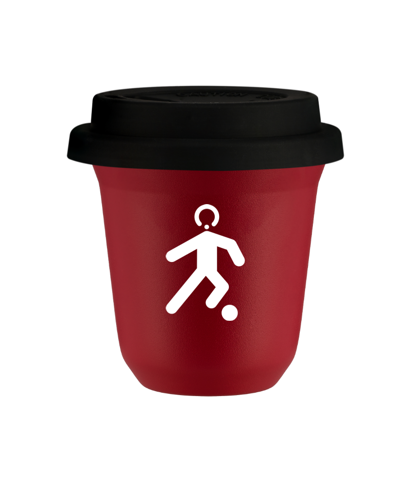 Tasse 150 ml ROUGE "Football (blanc)", avec couvercle noir Tasse 150 ml ROUGE "Football (blanc)", avec couvercle noir