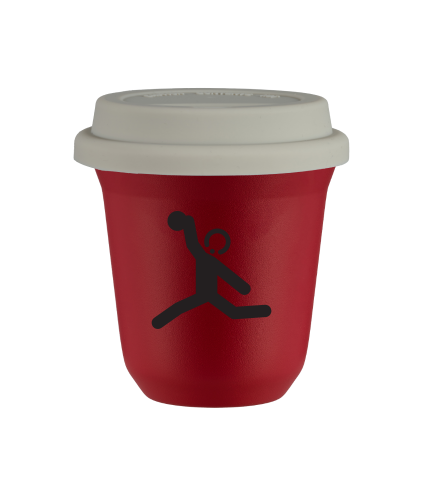Tasse 150 ml ROUGE "Lancer du disque", avec couvercle blanc Tasse 150 ml ROUGE "Lancer du disque", avec couvercle blanc