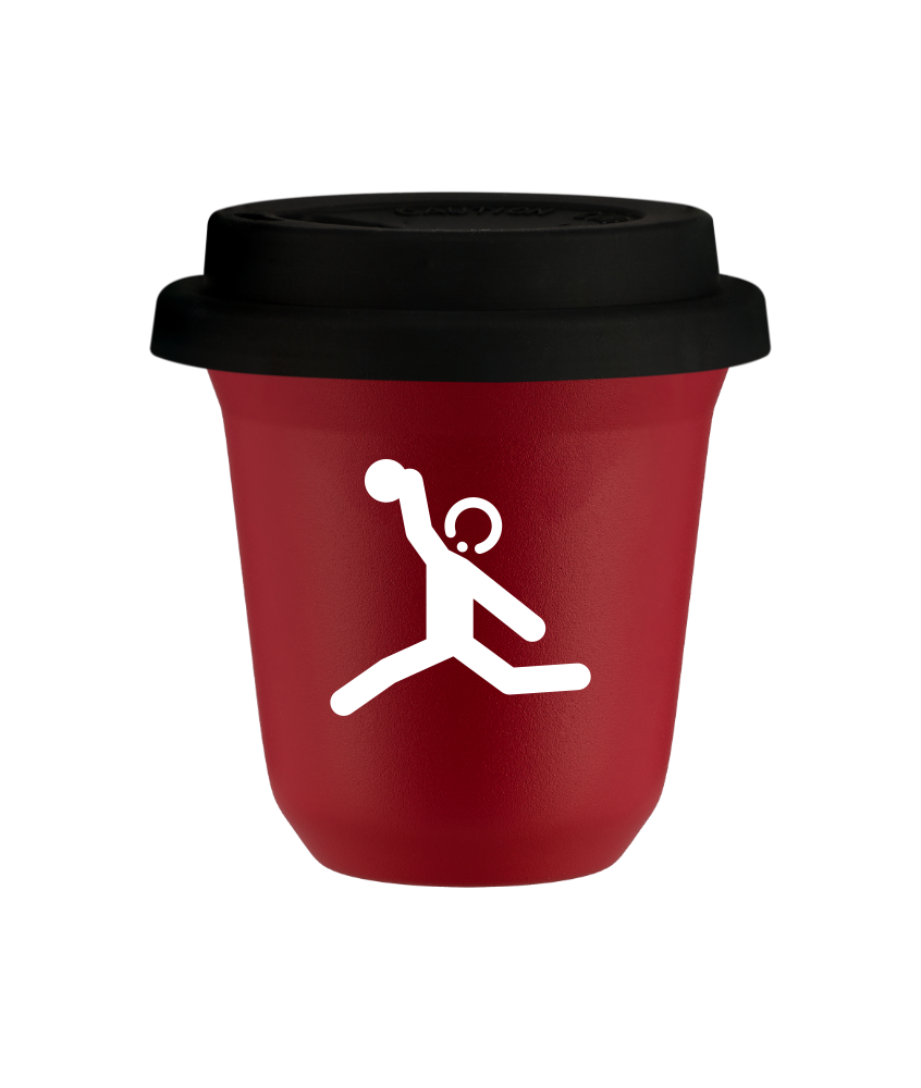 Tasse 150 ml ROUGE "Lancer du disque (blanc)", avec couvercle noir