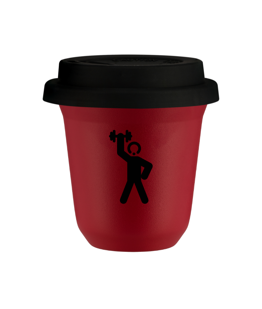 Tasse 150 ml ROUGE "Homme fort 2 (noir)", avec couvercle noir Tasse 150 ml ROUGE "Homme fort 2 (noir)", avec couvercle noir