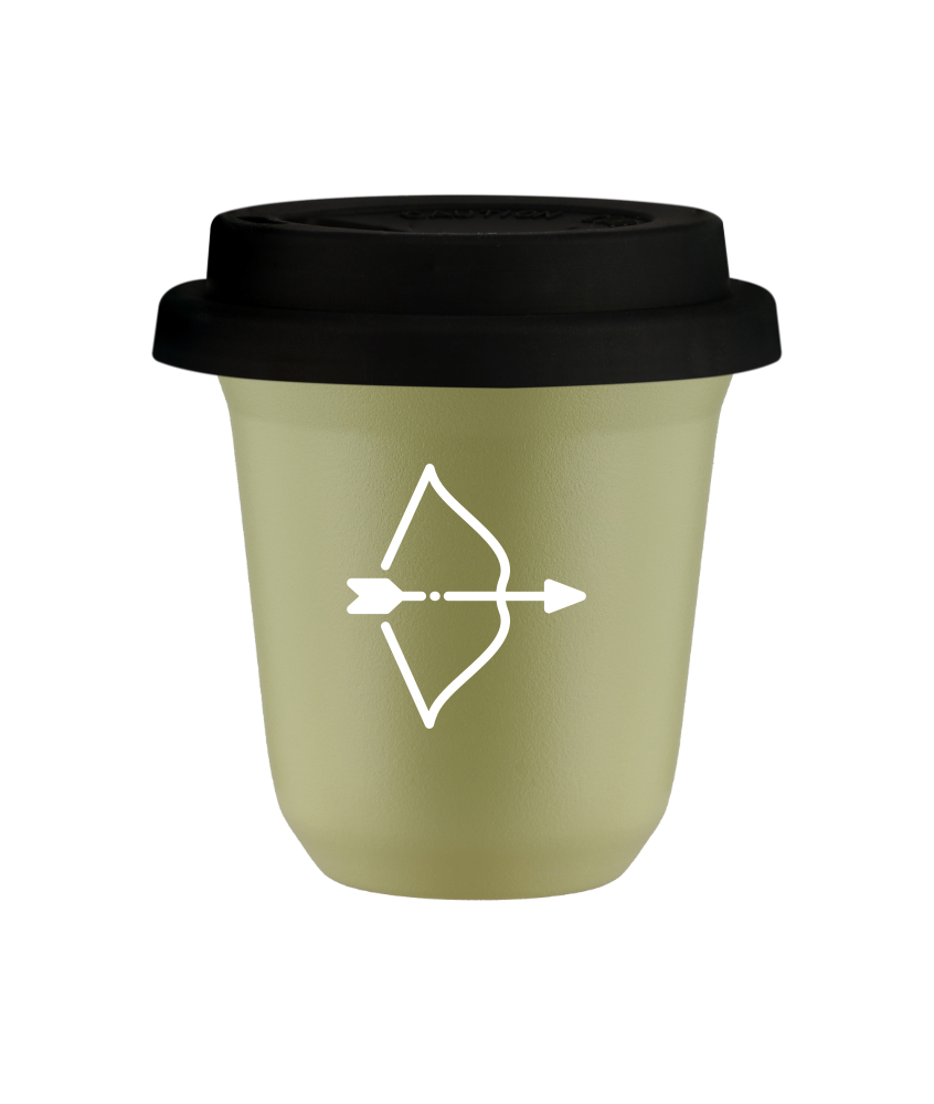 Tasse 150 ml PISTACHE "Sagittaire (blanc)", avec couvercle noir Tasse 150 ml PISTACHE "Sagittaire (blanc)", avec couvercle noir