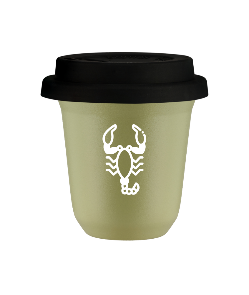 Tasse 150 ml PISTACHE "Scorpion (blanc)", avec couvercle noir Tasse 150 ml PISTACHE "Scorpion (blanc)", avec couvercle noir
