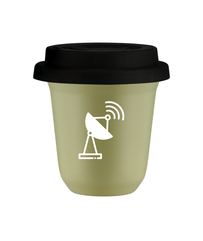 Tasse 150 ml PISTACHE "Antenne (blanc)", avec couvercle noir Tasse 150 ml PISTACHE "Antenne (blanc)", avec couvercle noir