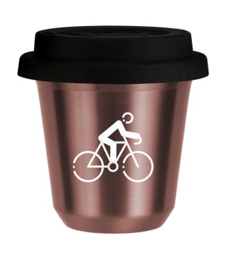 Tasse 80 ml OR ROSE "Cyclisme 3 (blanc)", avec couvercle noir Tasse 80 ml OR ROSE "Cyclisme 3 (blanc)", avec couvercle noir