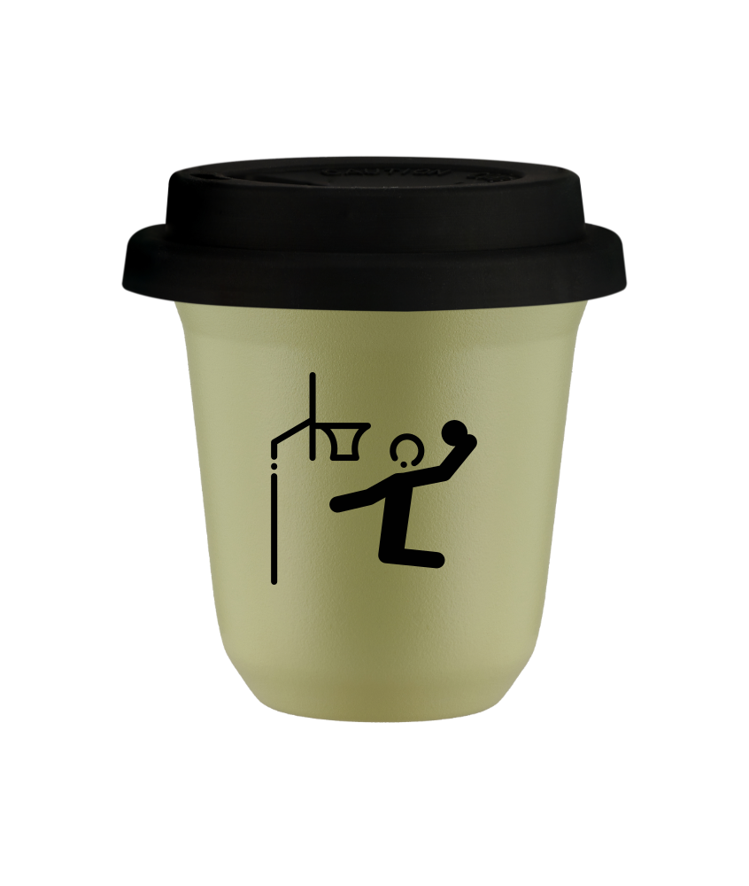 Tasse 150 ml PISTACHE "Basket-ball (noir)", avec couvercle noir
