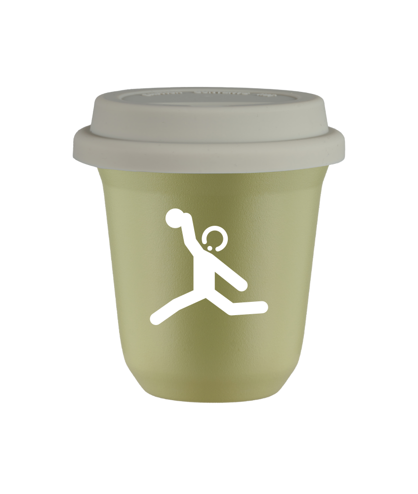 Tasse 150 ml PISTACHE "Lancer du disque (blanc)", avec couvercle blanc