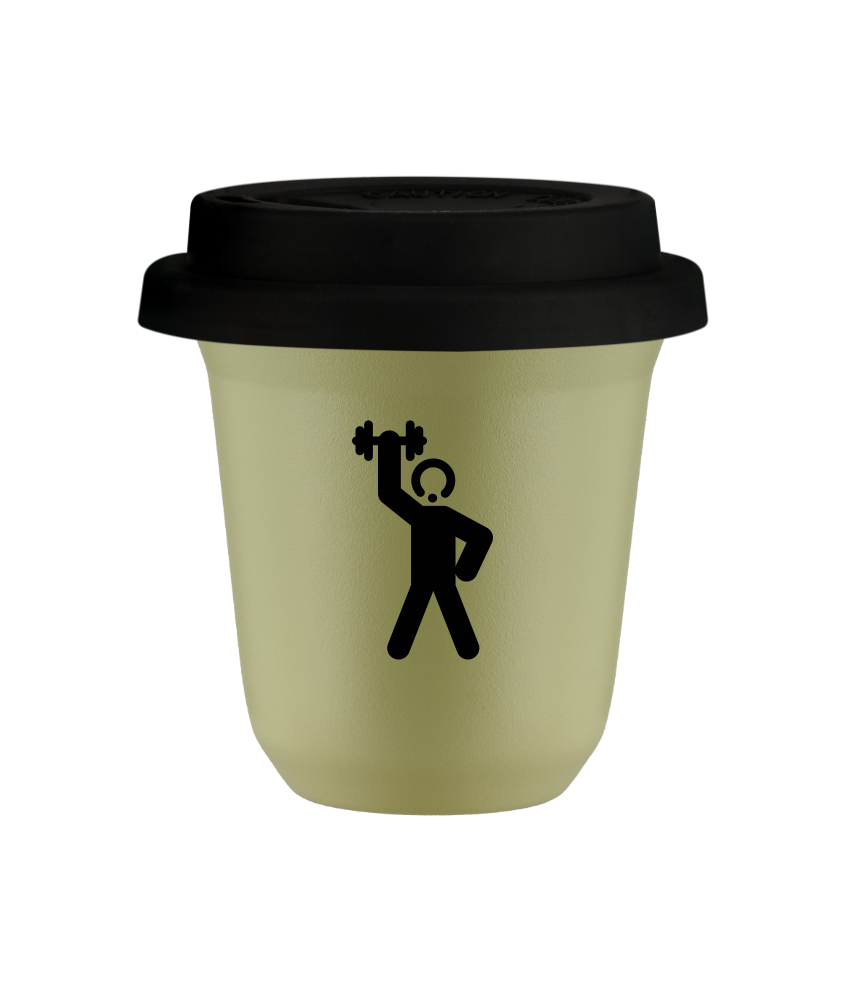 Tasse 150 ml PISTACHE "Homme fort 2 (noir)", avec couvercle noir Tasse 150 ml PISTACHE "Homme fort 2 (noir)", avec couvercle noir