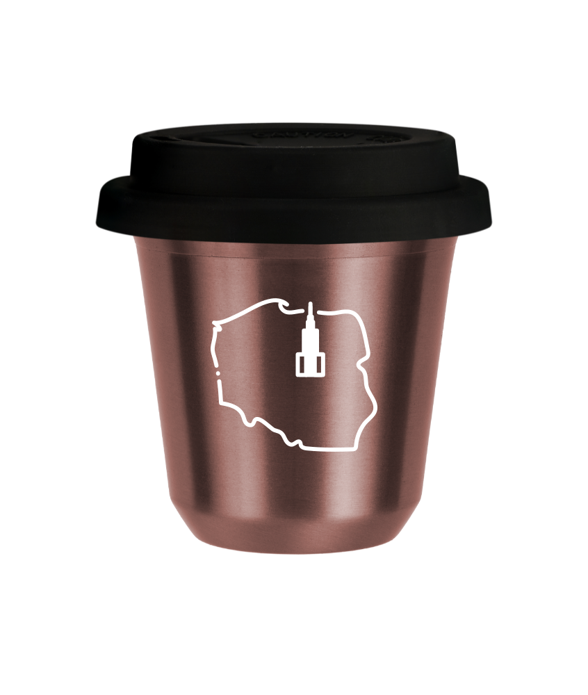 Tasse 80 ml OR ROSE "Pologne (blanc)", avec couvercle noir
