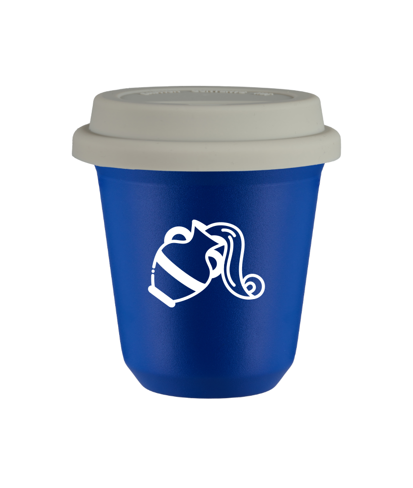 Tasse 150 ml BLEU "Verseau (blanc)", avec couvercle blanc