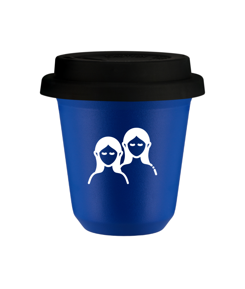Tasse 150 ml BLEU "Gémeaux (blanc)", avec couvercle noir Tasse 150 ml BLEU "Gémeaux (blanc)", avec couvercle noir