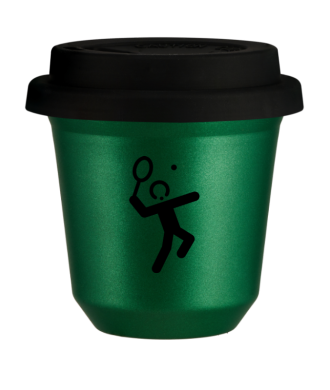 Tasse 80 ml VERT MÉTALLIQUE "Tennis 2 (noir)", avec couvercle noir Tasse 80 ml VERT MÉTALLIQUE "Tennis 2 (noir)", avec couvercle noir