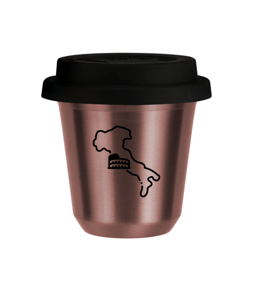Tasse 80 ml OR ROSE "Italie", avec couvercle noir