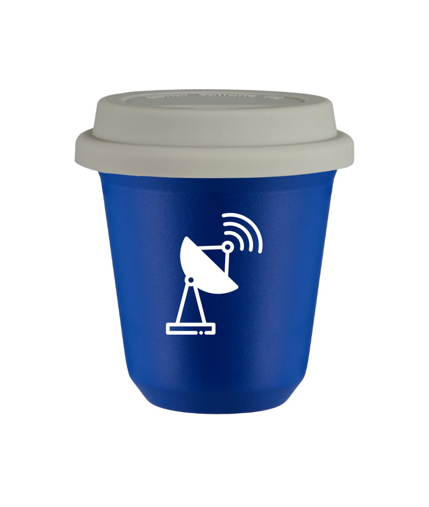 Tasse 150 ml BLEU "Antenne (blanc)", avec couvercle blanc Tasse 150 ml BLEU "Antenne (blanc)", avec couvercle blanc