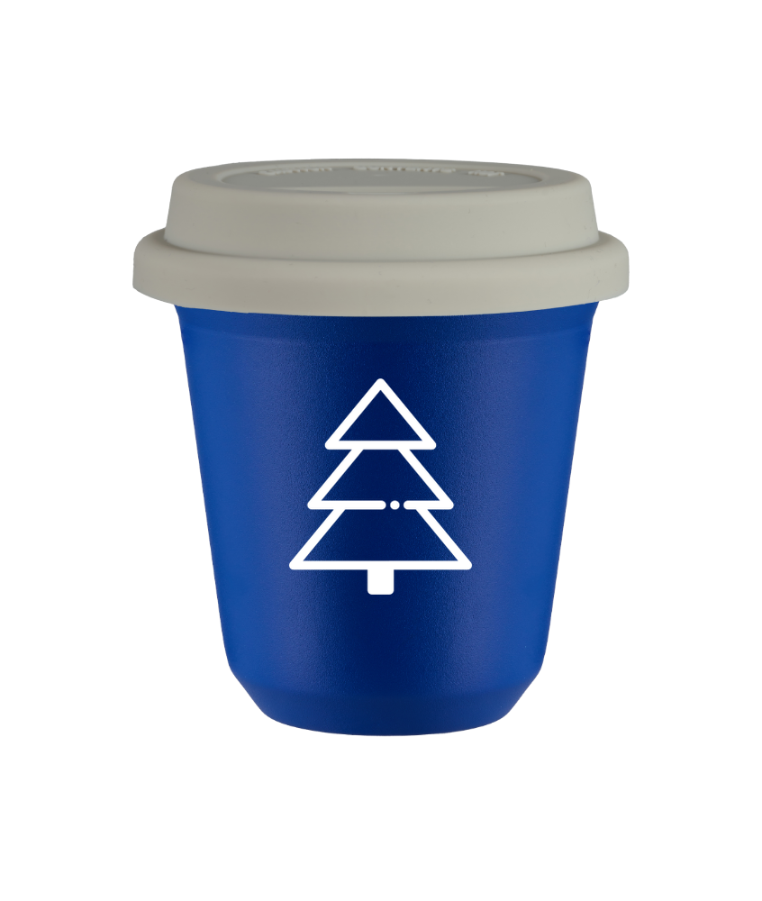 Tasse 150 ml BLEU "Sapin de Noël (blanc)", avec couvercle blanc Tasse 150 ml BLEU "Sapin de Noël (blanc)", avec couvercle blanc