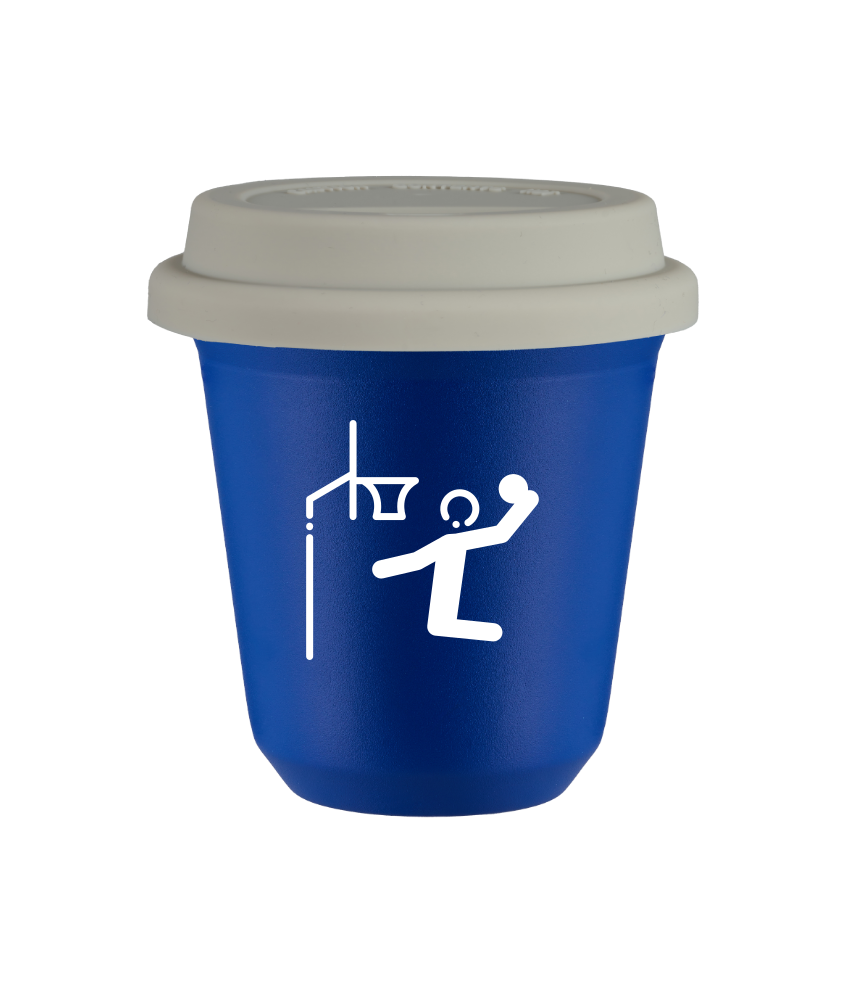 Tasse 150 ml BLEU "Basket-ball (blanc)", avec couvercle blanc Tasse 150 ml BLEU "Basket-ball (blanc)", avec couvercle blanc