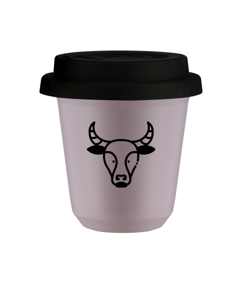 Tasse 240 ml LAVANDE "Taureau (noir)", avec couvercle noir Tasse 240 ml LAVANDE "Taureau (noir)", avec couvercle noir
