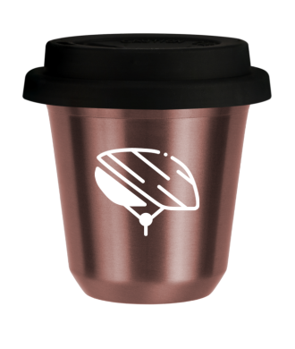 Tasse 80 ml OR ROSE "Casque (blanc)", avec couvercle noir Tasse 80 ml OR ROSE "Casque (blanc)", avec couvercle noir
