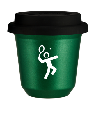 Tasse 80 ml VERT MÉTALLIQUE "Tennis 2 (blanc)", avec couvercle noir Tasse 80 ml VERT MÉTALLIQUE "Tennis 2 (blanc)", avec couvercle noir