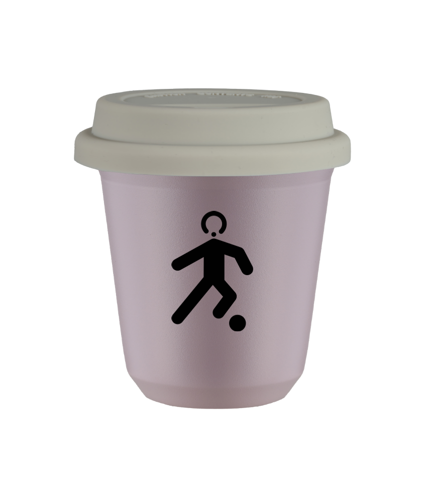 Tasse 240 ml LAVANDE "Football (noir)", avec couvercle blanc