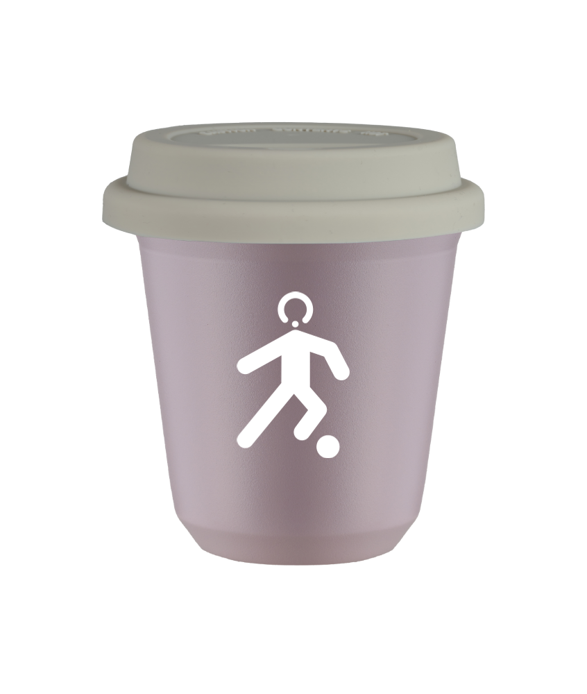 Tasse 240 ml LAVANDE "Football (blanc)", avec couvercle blanc