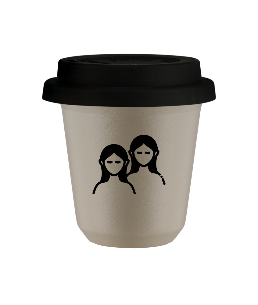 Tasse 240 ml BEIGE "Gémeaux", avec couvercle noir