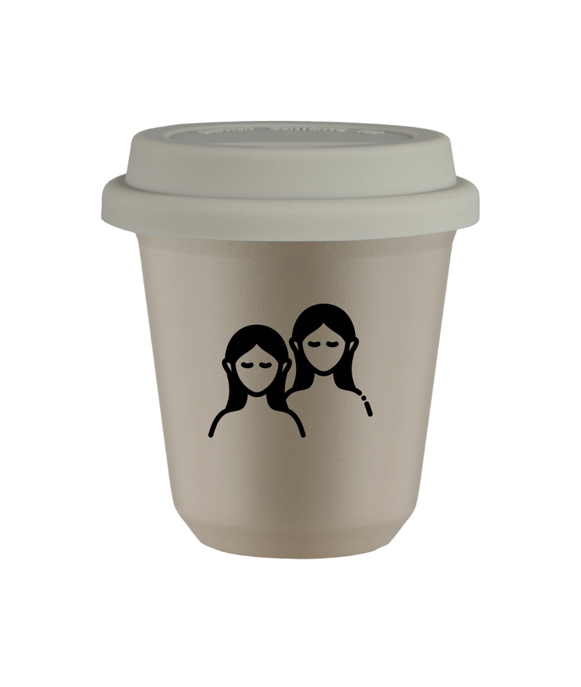 Tasse 240 ml BEIGE "Gémeaux", avec couvercle blanc Tasse 240 ml BEIGE "Gémeaux", avec couvercle blanc