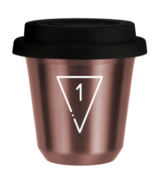 Tasse 80 ml OR ROSE "1 (blanc)", avec couvercle noir Tasse 80 ml OR ROSE "1 (blanc)", avec couvercle noir
