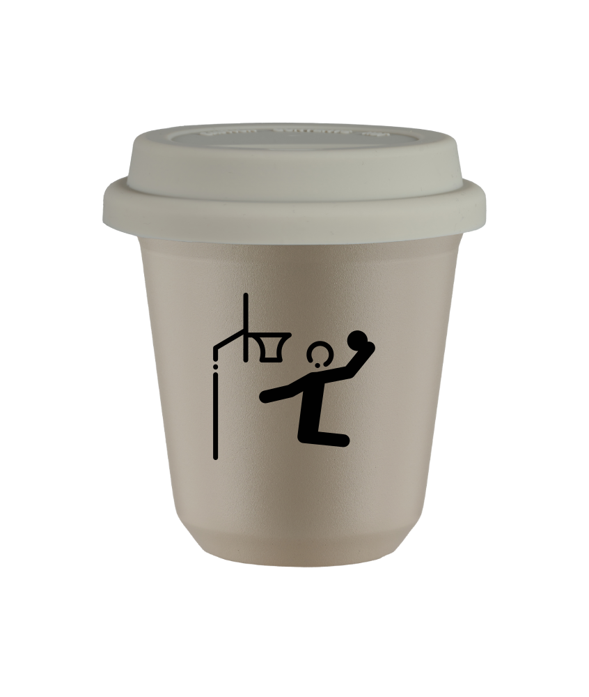 Tasse 240 ml BEIGE "Basket-ball (noir)", avec couvercle blanc Tasse 240 ml BEIGE "Basket-ball (noir)", avec couvercle blanc