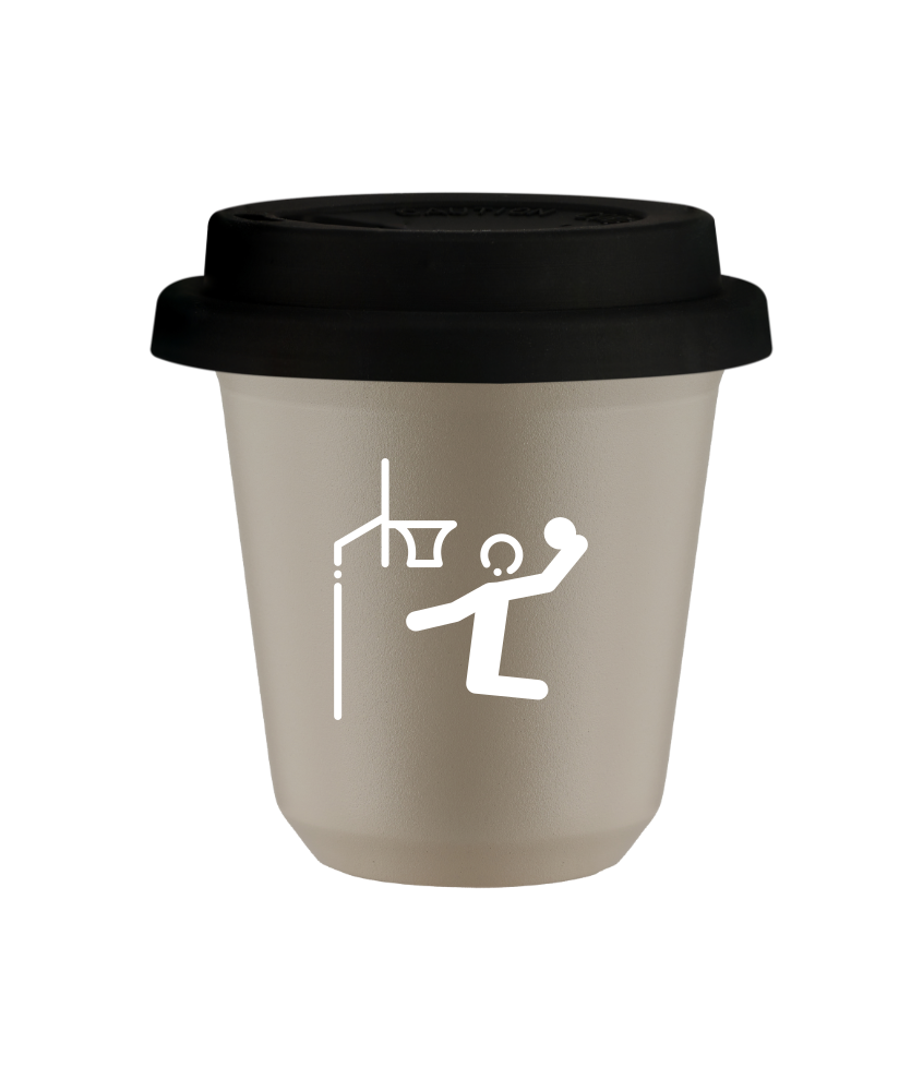 Tasse 240 ml BEIGE "Basket-ball (blanc)", avec couvercle noir Tasse 240 ml BEIGE "Basket-ball (blanc)", avec couvercle noir