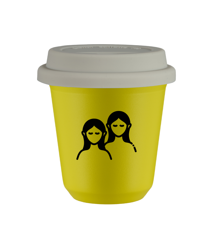 Tasse 240 ml JAUNE "Gémeaux (noir)", avec couvercle blanc Tasse 240 ml JAUNE "Gémeaux (noir)", avec couvercle blanc