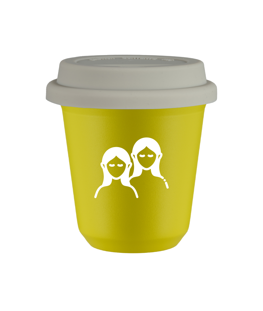 Tasse 240 ml JAUNE "Gémeaux (blanc)", avec couvercle blanc Tasse 240 ml JAUNE "Gémeaux (blanc)", avec couvercle blanc