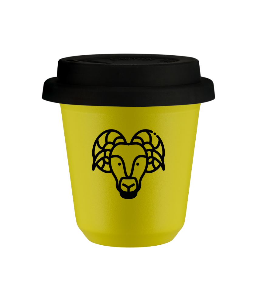 Tasse 240 ml JAUNE "Bélier", avec couvercle noir Tasse 240 ml JAUNE "Bélier", avec couvercle noir
