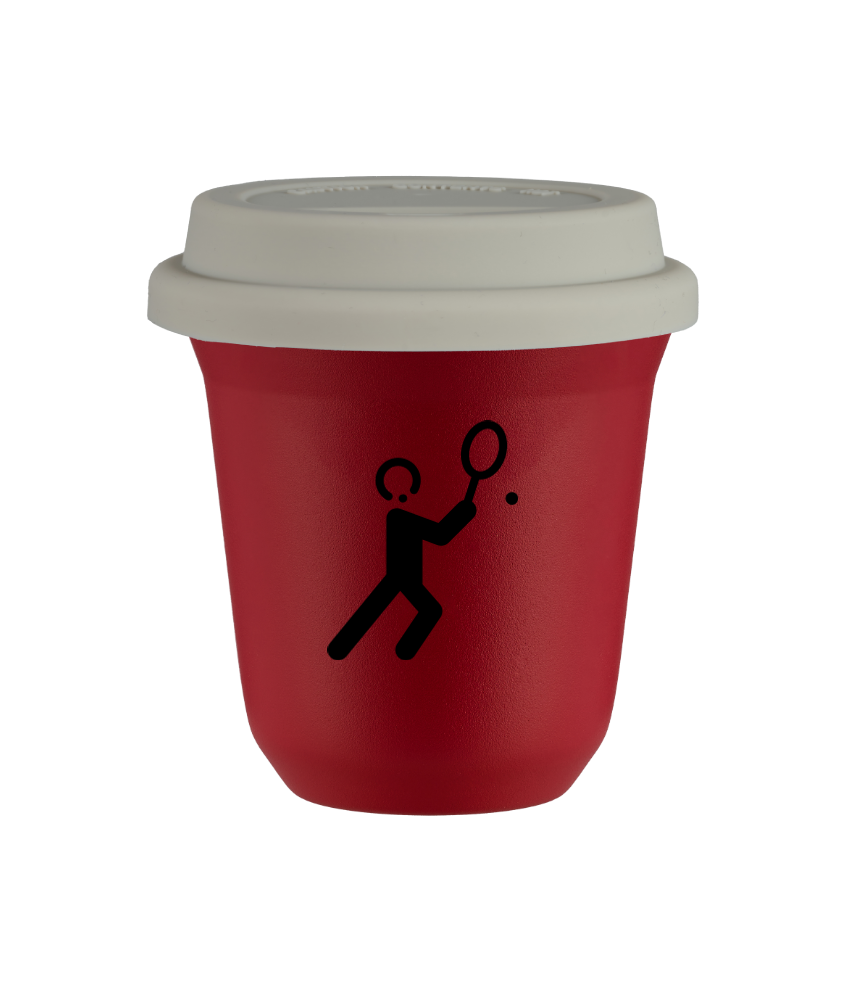 Tasse 80 ml ROUGE "Tennis 1 (noir)", avec couvercle blanc