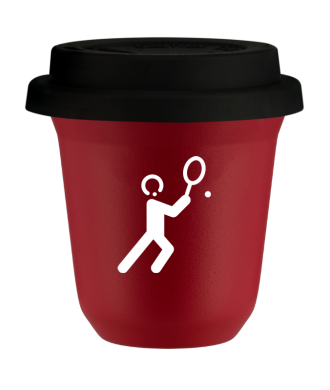 Tasse 80 ml ROUGE "Tennis 1 (blanc)", avec couvercle noir Tasse 80 ml ROUGE "Tennis 1 (blanc)", avec couvercle noir