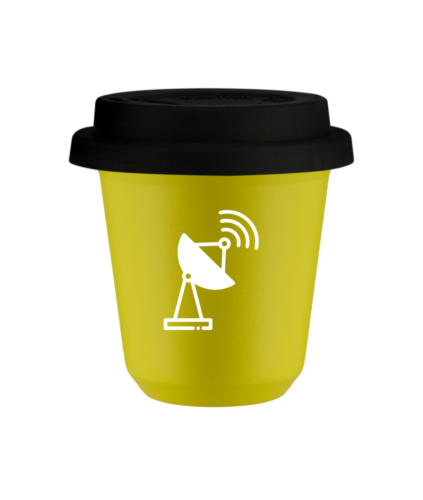 Tasse 240 ml JAUNE "Antenne (blanc)", avec couvercle noir