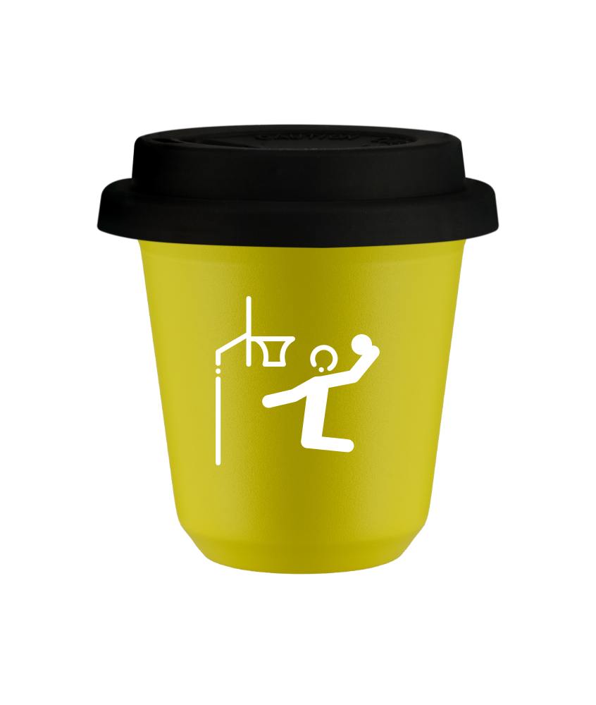 Tasse 240 ml JAUNE "Basket-ball (blanc)", avec couvercle noir Tasse 240 ml JAUNE "Basket-ball (blanc)", avec couvercle noir
