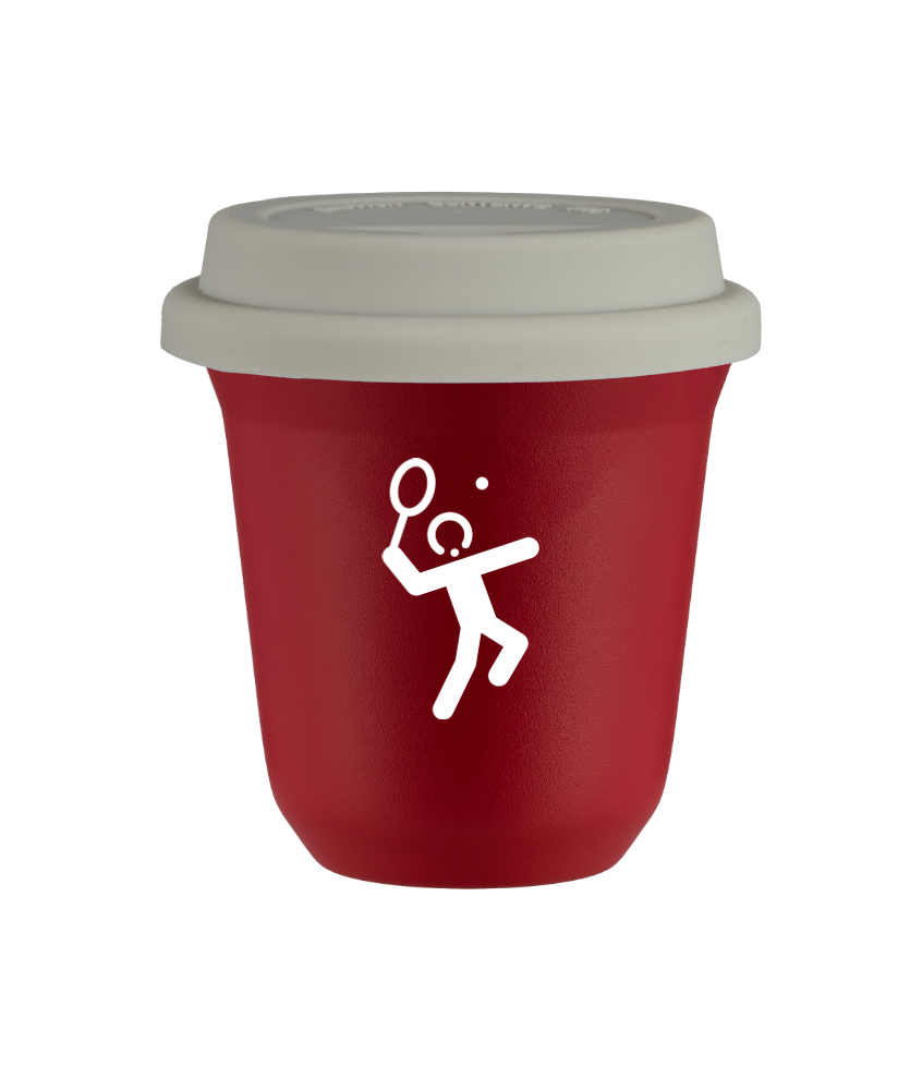 Tasse 80 ml ROUGE "Tennis 2 (blanc)", avec couvercle blanc