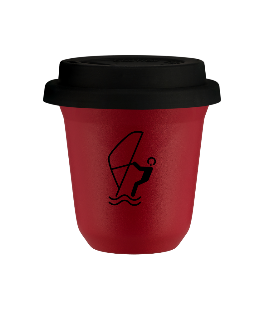 Tasse 80 ml ROUGE "Sports nautiques (noir)", avec couvercle noir