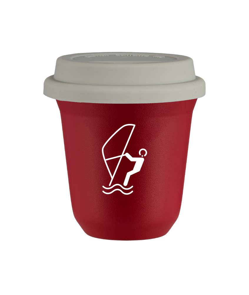 Tasse 80 ml ROUGE "Sports nautiques (blanc)", avec couvercle blanc