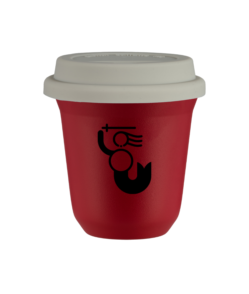 Tasse 80 ml ROUGE "WARSZAWSKA SYRENKA", avec couvercle blanc
