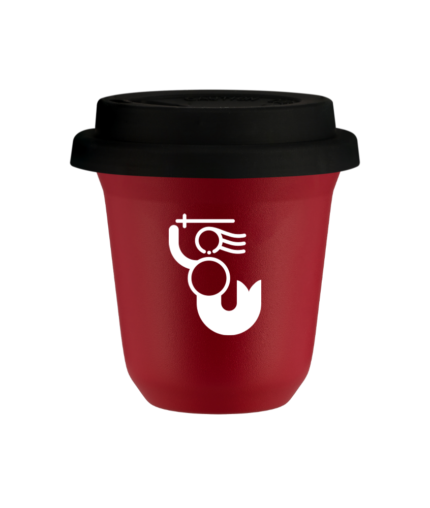Tasse 80 ml ROUGE "WARSZAWSKA SYRENKA (blanc)", avec couvercle noir