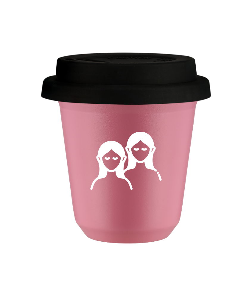 Tasse 240 ml ROSE "Gémeaux (blanc)", avec couvercle noir