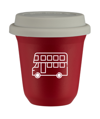 Tasse 80 ml ROUGE "Bus (blanc)", avec couvercle blanc Tasse 80 ml ROUGE "Bus (blanc)", avec couvercle blanc