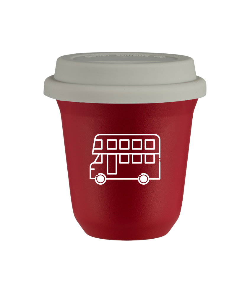 Tasse 80 ml ROUGE "Bus (blanc)", avec couvercle blanc