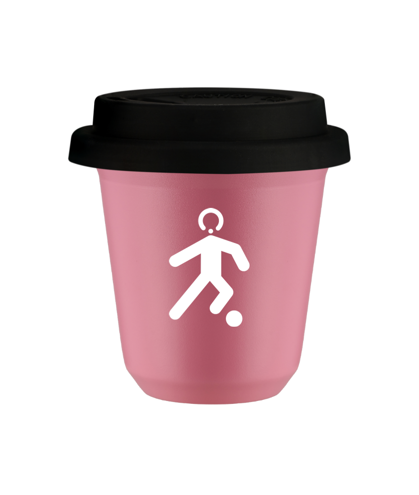 Tasse 240 ml ROSE "Football (blanc)", avec couvercle noir