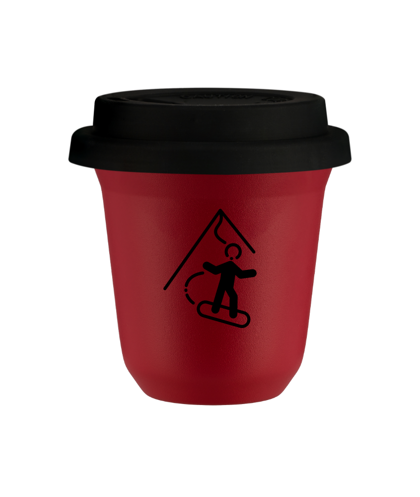 Tasse 80 ml ROUGE "Snowboard", avec couvercle noir
